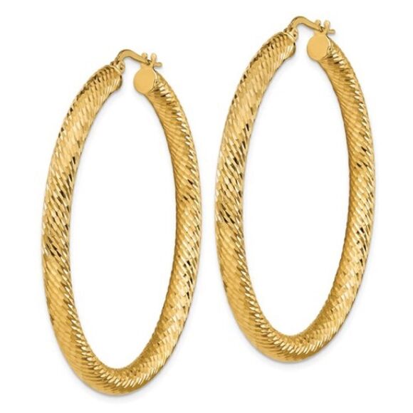 Elegant 14k Gold Diamond-Cut Round Hoop Earrings - Picture 2 of 4